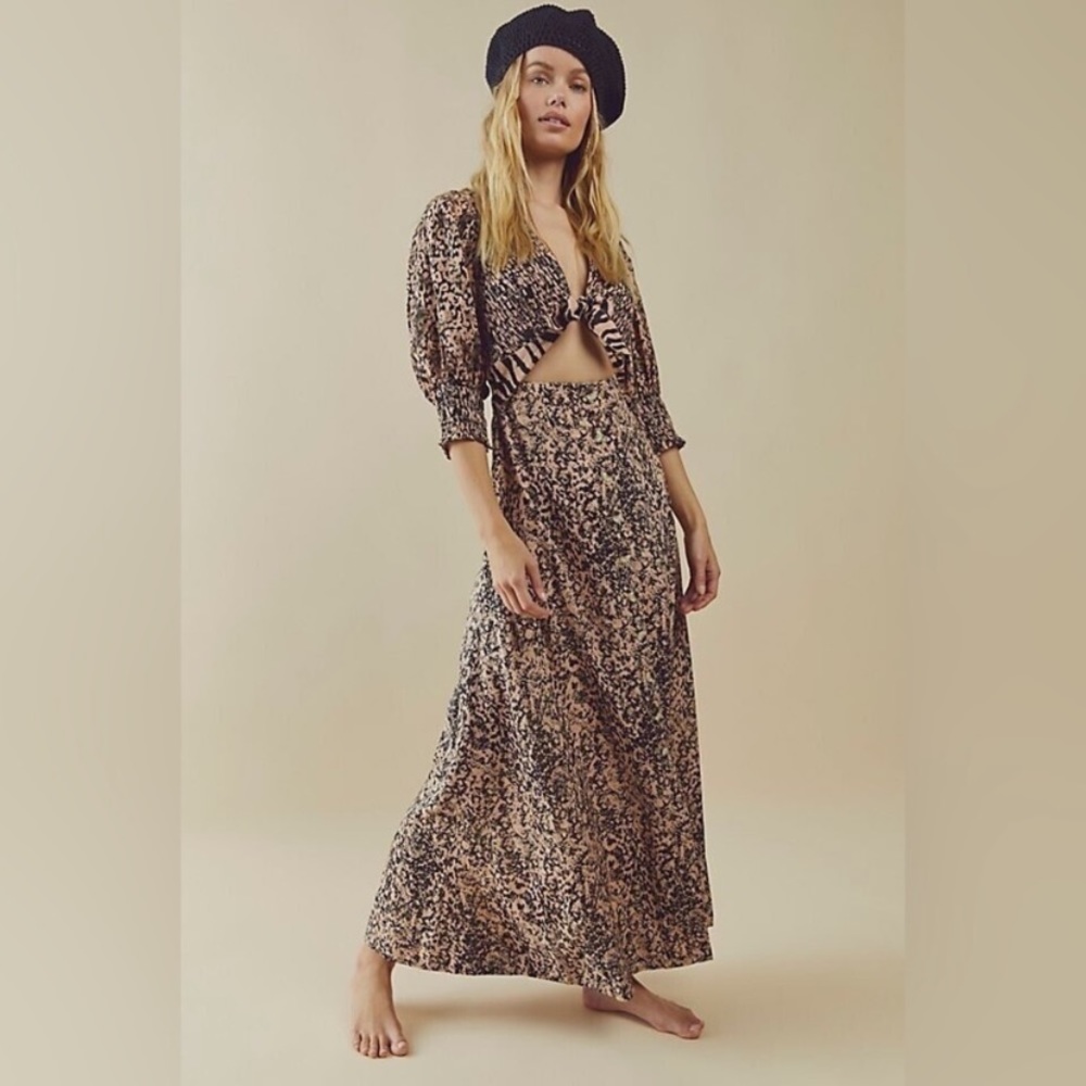 Free People String of Hearts Smocked Cutout Maxi Dress XS